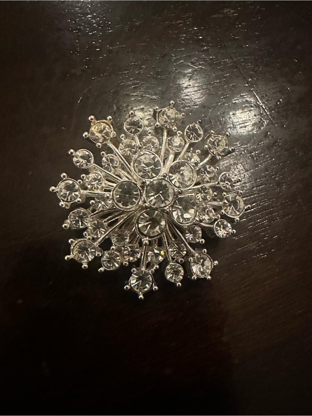 Vintage Silver Toned Trifari Crystal Snowflake Brooch